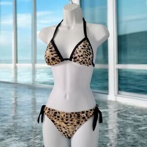 Vtg Y2K Guess Leopard Print Sexy Bikini 2pc SM Paris Hilton style